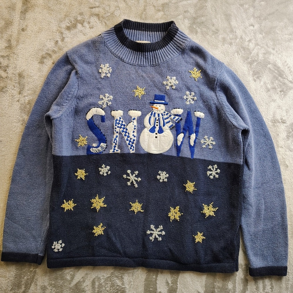 Vintage Ugly Christmas Sweater Medium Basic Editions Holiday‎ SnowStorm Grandma